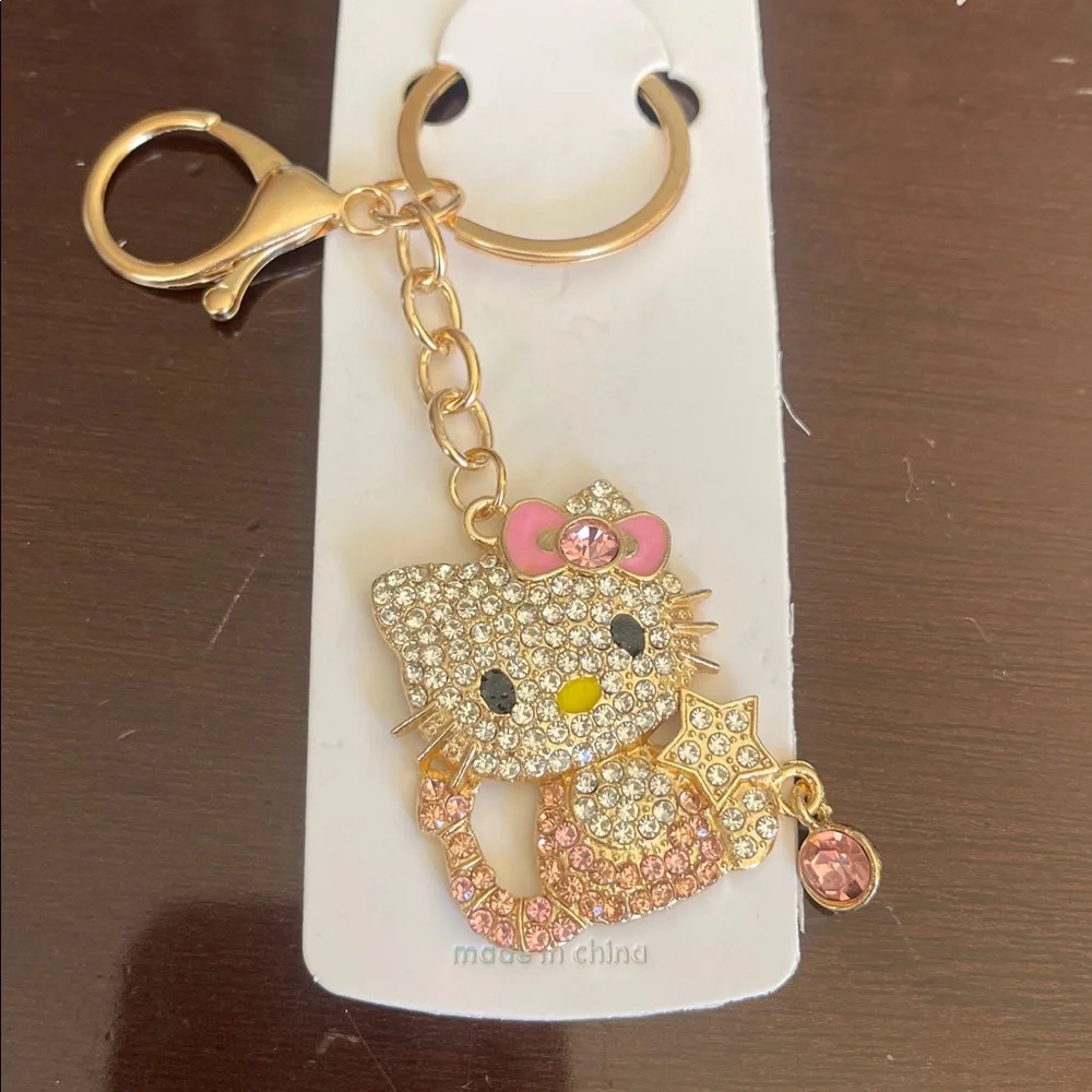 Hello Kitty Gold tone rhinestone keychain lobster clasp choose your color nwt